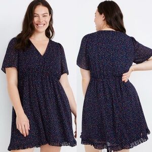 Madewell Flutter-Sleeve Ruffle-Hem Dress in Sugar Dot Navy size 10